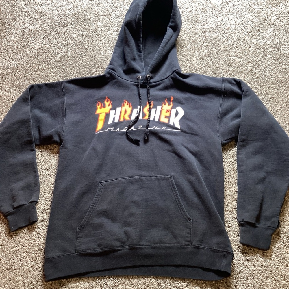 Thrasher Black Hoodie with Flame Logo